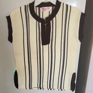 Vintage Heathnut Cream and brown striped sleeveless sweater vest